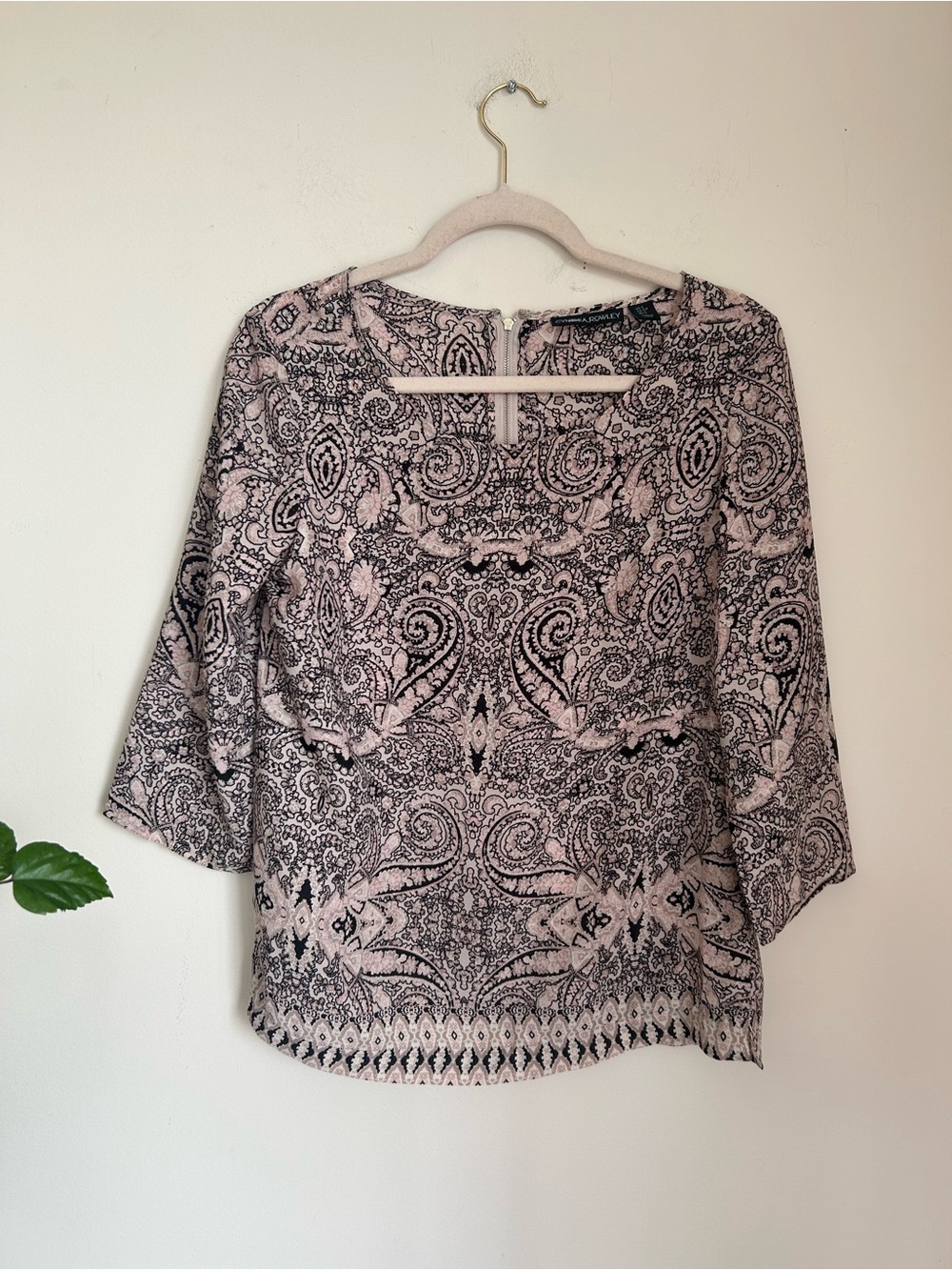 Cynthia Rowley Pink Paisley Pattern Blouse - Lightweight 3/4 Sleeve Top